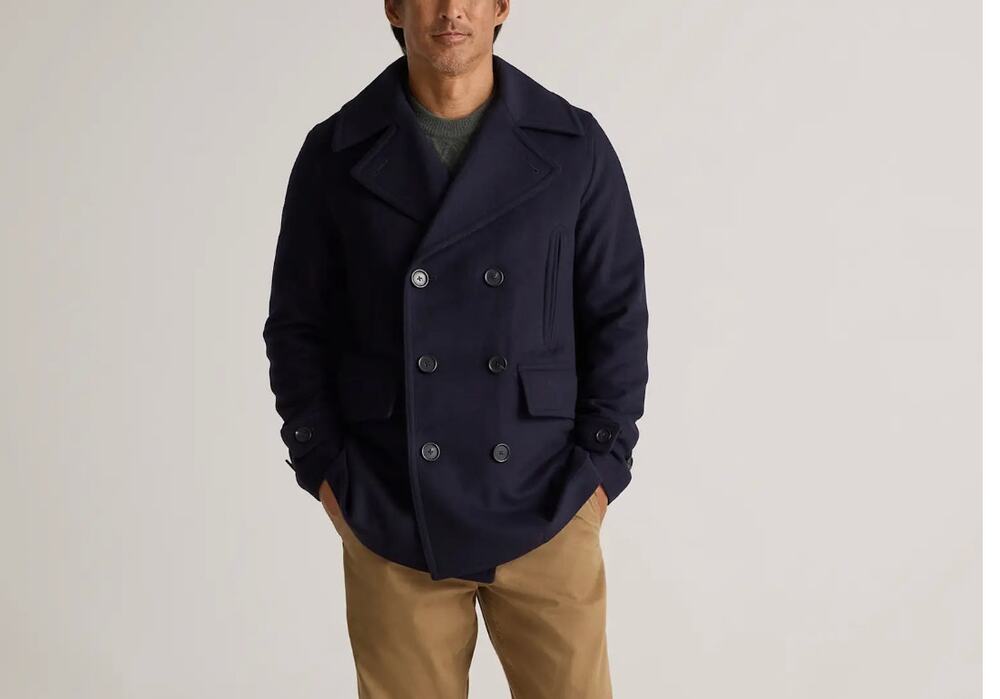 Quince Italian Wool Navy Blue Double Breasted Peacoat Jacket Large NWOT